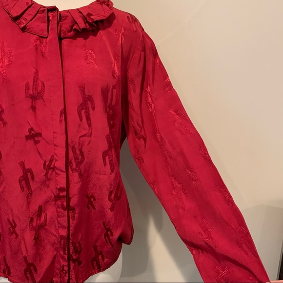 Pepaloves—Red Shirt Peter Pan Collar‎ Cactus Print in the Blink. Sz L - Picture 7 of 15
